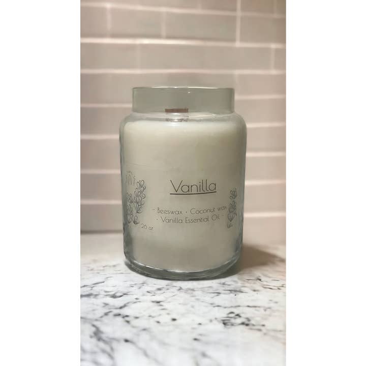 Vanilla 26 oz. Vanilla Essential Oil Wooden Wick Candle for wholesale by Safe Scents Shop