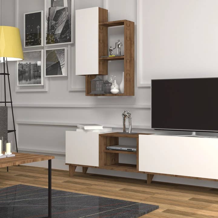 Unidade TV Fennes e Prateleiras de Parede - Branco/Nogueira por atacado de Woohoo Sleep Like a Bear