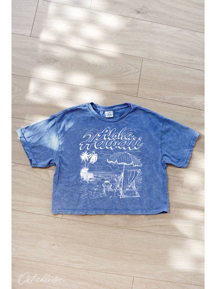 OAT COLLECTIVE - Wholesale Screen Printed T-Shirt - Women's - ALOHA HAWAII Cropped Mineral Graphic Top