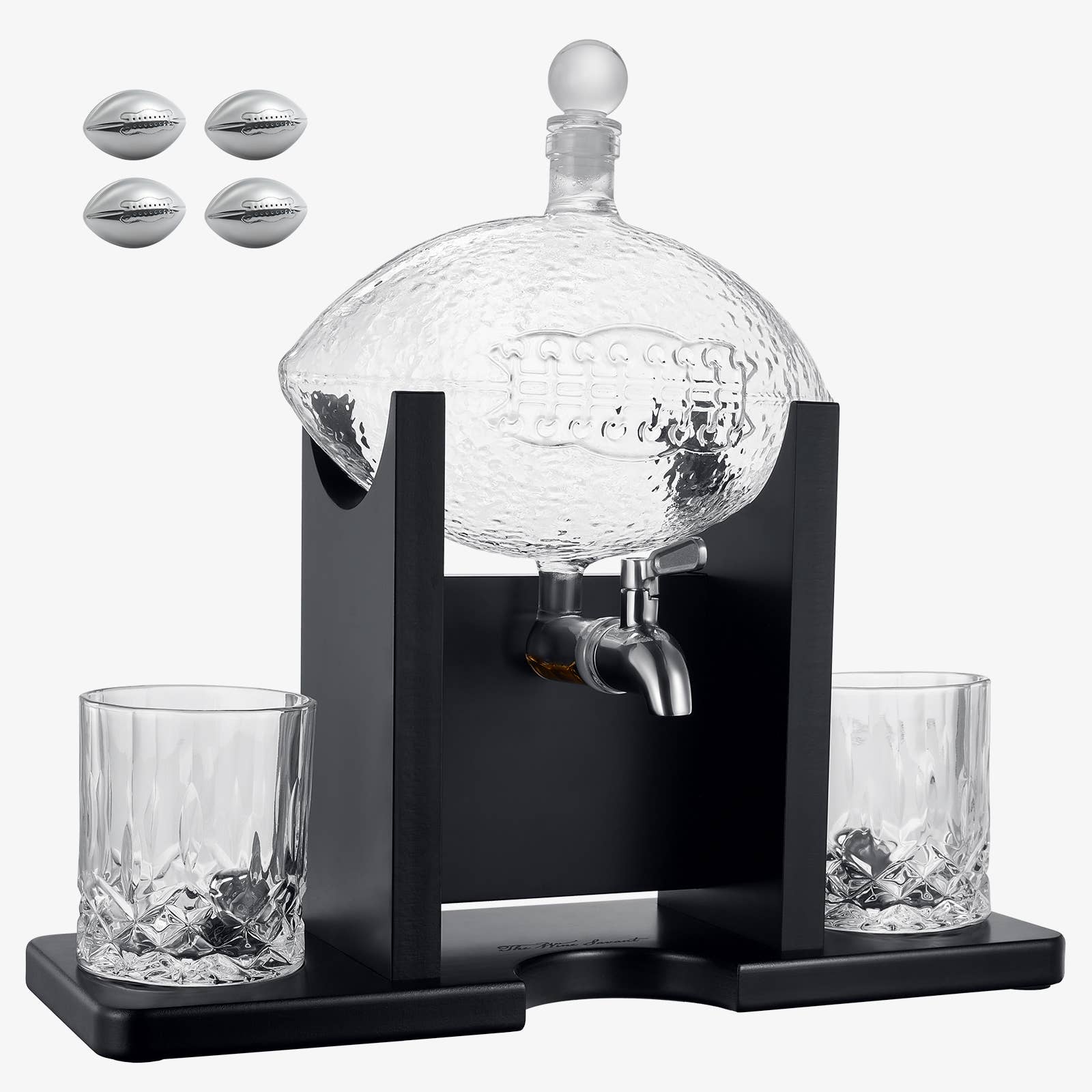The Wine Savant /  Khen Glassware - Wholesale Decanter - Football Decanter Set with 2 Whiskey & Wine Glasses | 1400mL4