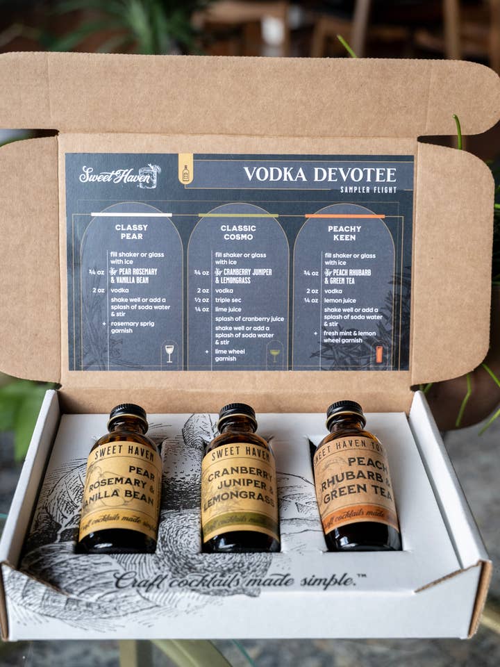 Vodka Lover's Sampler Flight for wholesale by Sweethaven Tonics