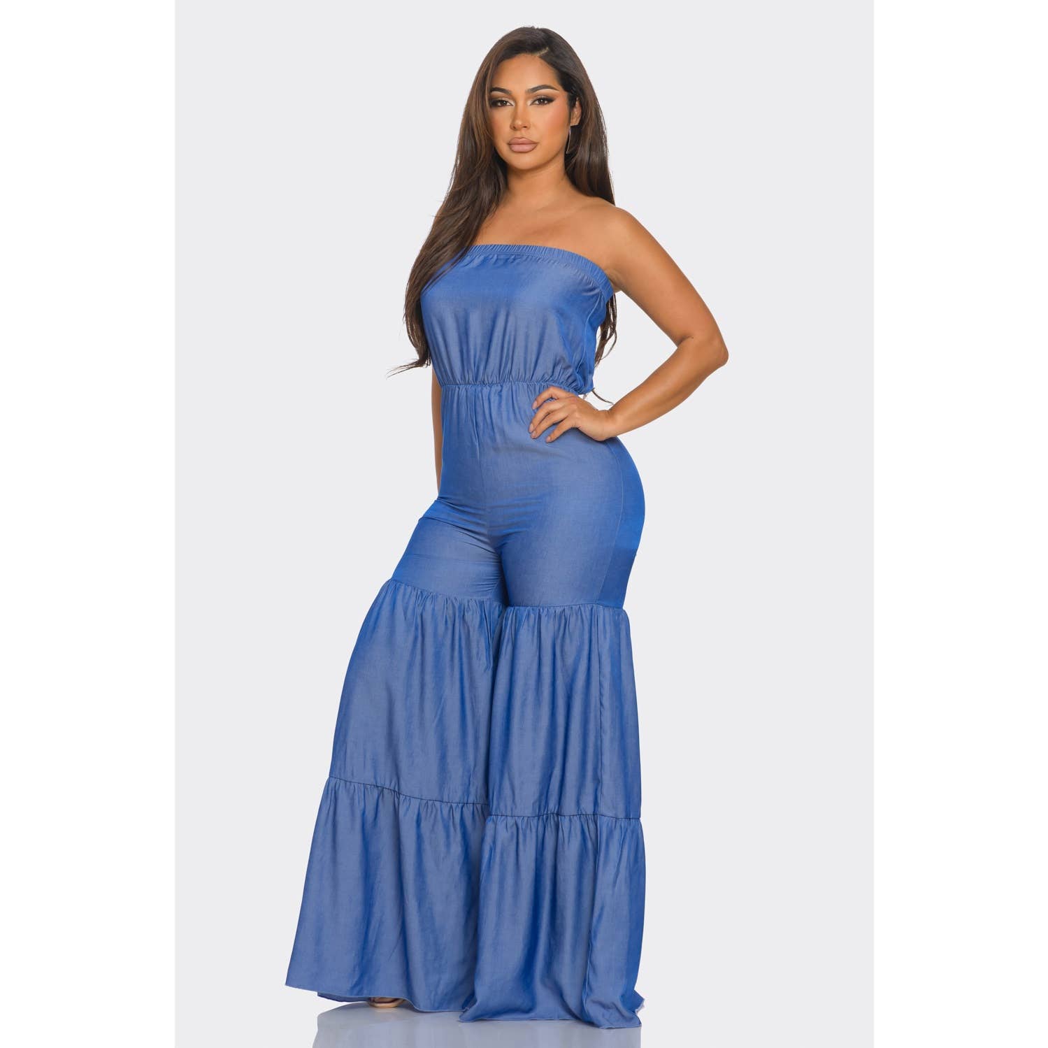 Style Up - Wholesale Jumpsuit - Women's - TIERED WIDE LEG TUBE JUMPSUIT1