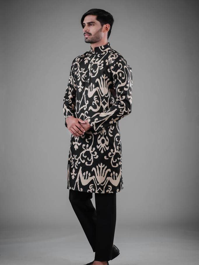 Elina Fashion - Wholesale Top & Pant Set (NOT Loungewear) - Men's - Men's Black Color Indian Traditional Wear Tunic Cotton Kurta Pajama Set