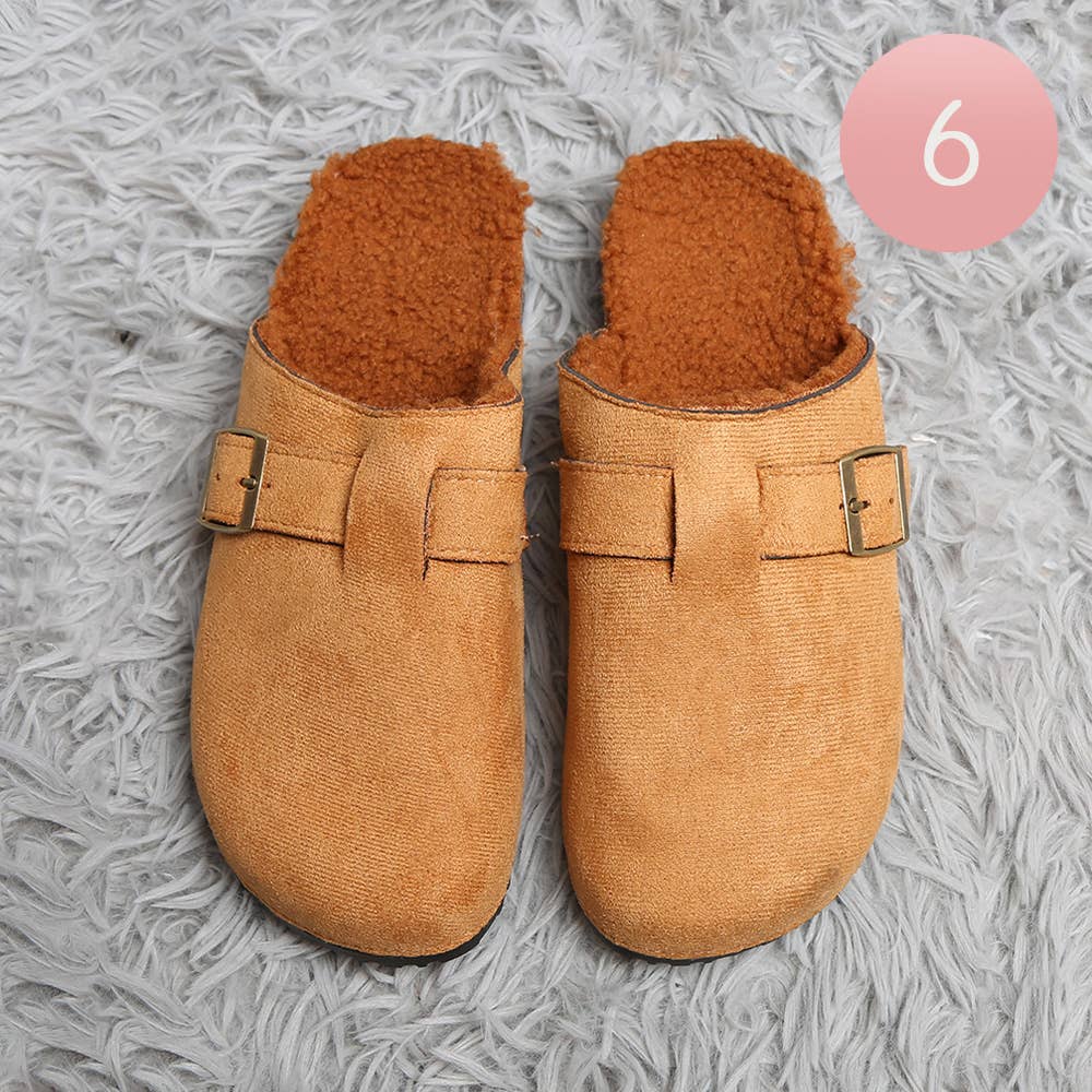 Sensibling Corp. - Vente Chaussons – femme - Mules Sabots en Suédine à Boucle en Fausse Fourrure Solide10