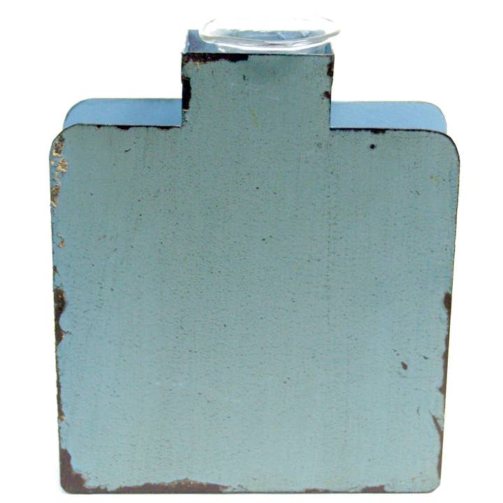 Modern Eastern by Contrast Inc. - Wholesale Vase - Vintage Style Metal Square Blue Vase with Glass Tube