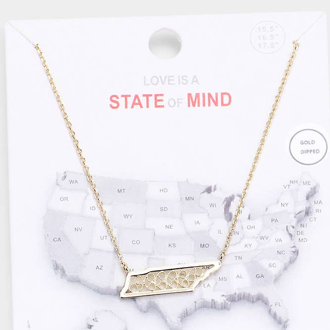 Gold Dipped Tennessee State Pendant Necklace for wholesale by Sensibling Corp.