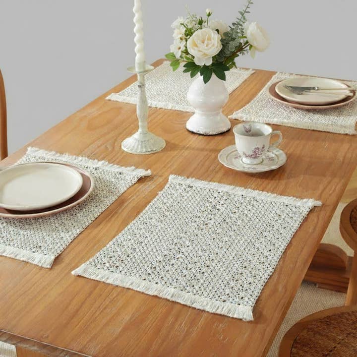Set of 2 Woven Cotton Placemats with Fringe Edges for Dining Table and other Purchase Wholesale fringe placemats. Free Returns & Net 60 Terms on Faire trending on Faire.