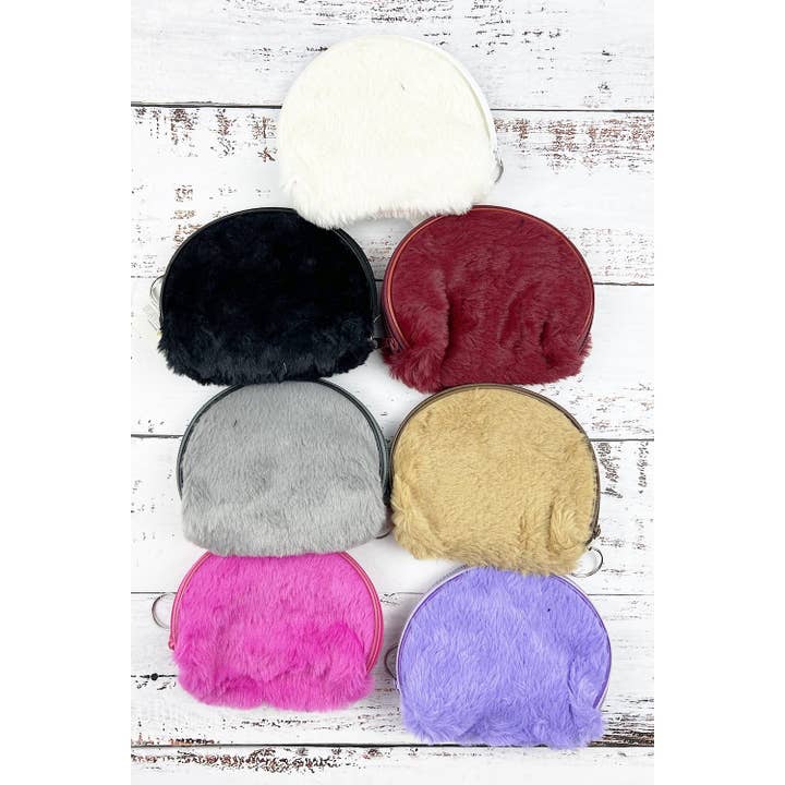 ASSORTED HALF ROUND SOFT FUR COIN PURSE KEYCHAIN for wholesale on Faire