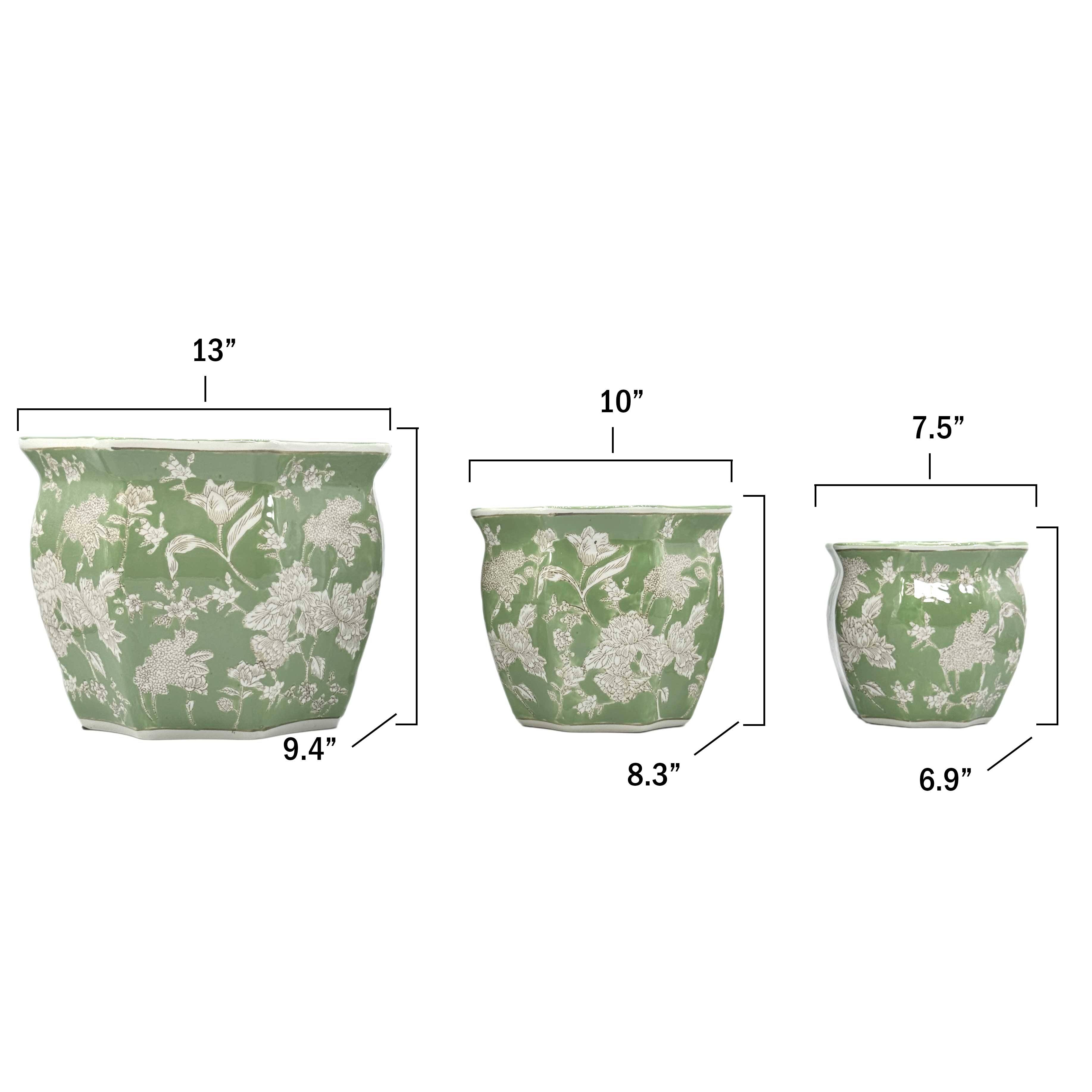 Galt International Company - Vendita all'ingrosso Vasi per piante - Set di 3 vasi per fioriere in ceramica Chinoiserie, 7,5"/10"/13"19