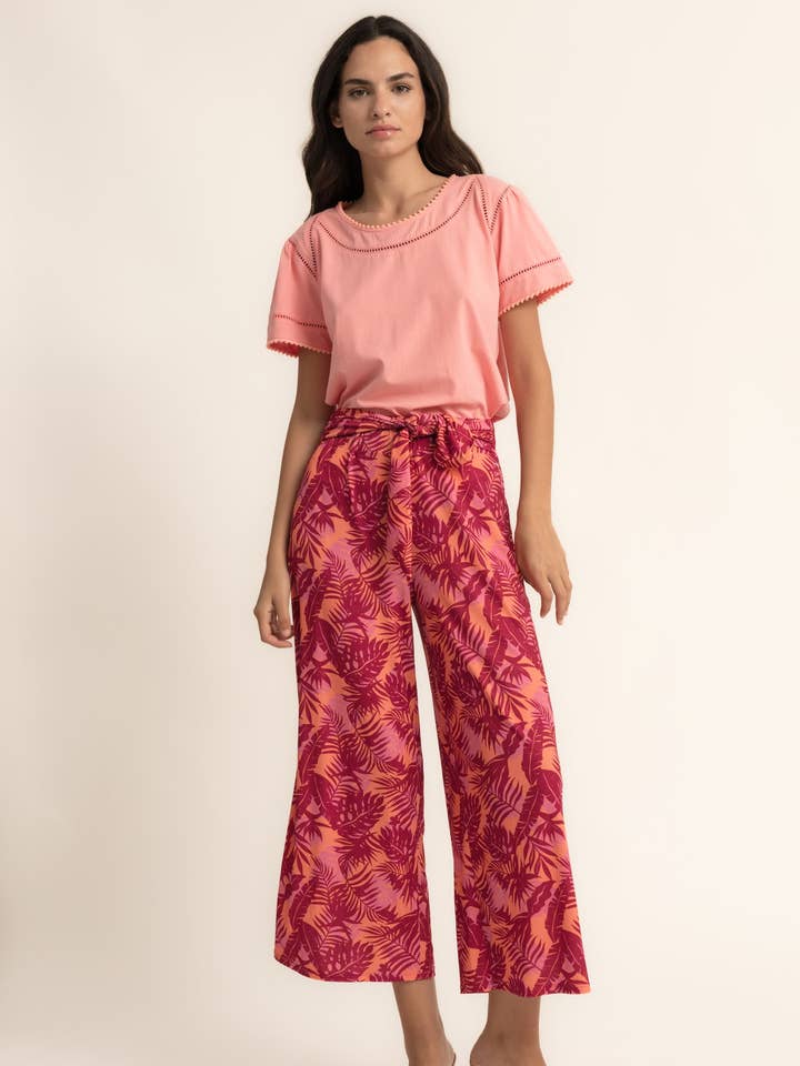 PANTALÓN RECTO ESTAMPADO HOJAS TROPICALES B2B para venta al por mayor de CMS Love