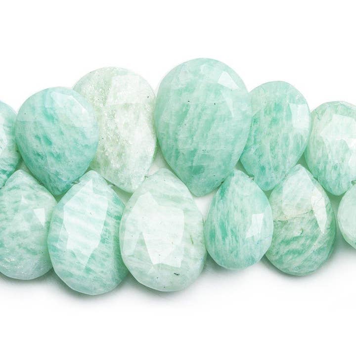 Contas de Amazonite Facetadas em Forma de Pêra 8 polegadas 35 peças por atacado de The Bead Traders