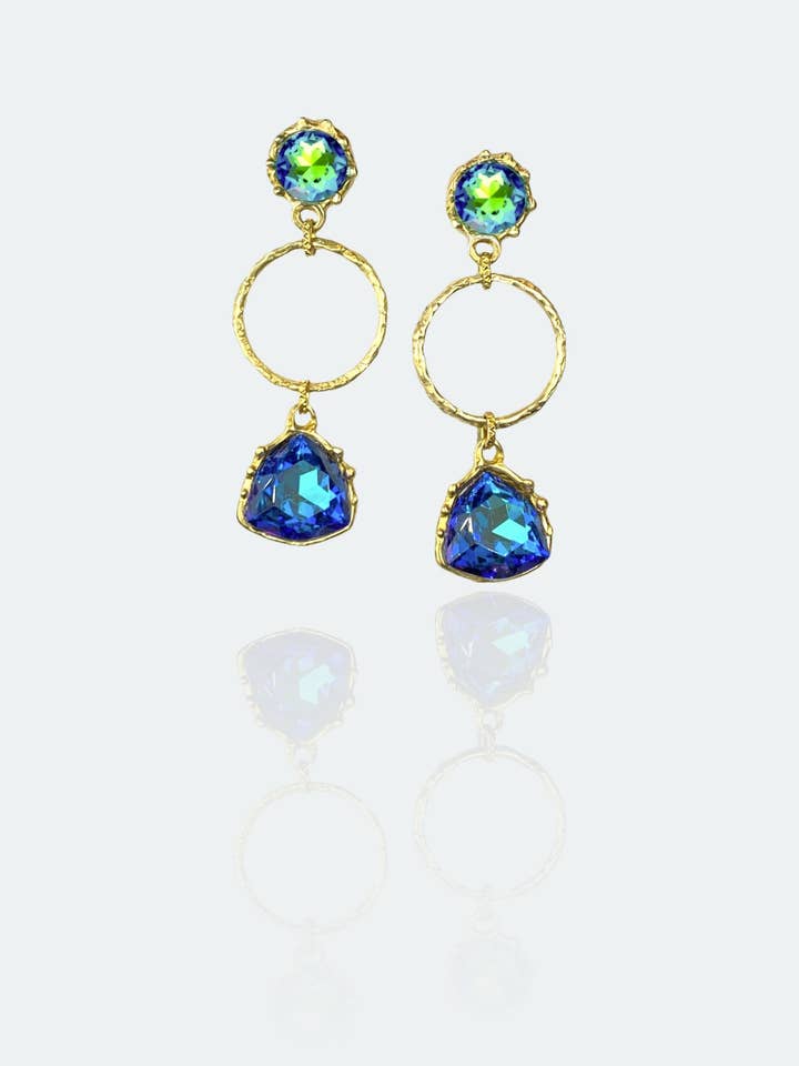 Boucles d'oreilles pendantes Lumina Cercle et Deux Cristaux pour la vente par Sebastián Isabelino