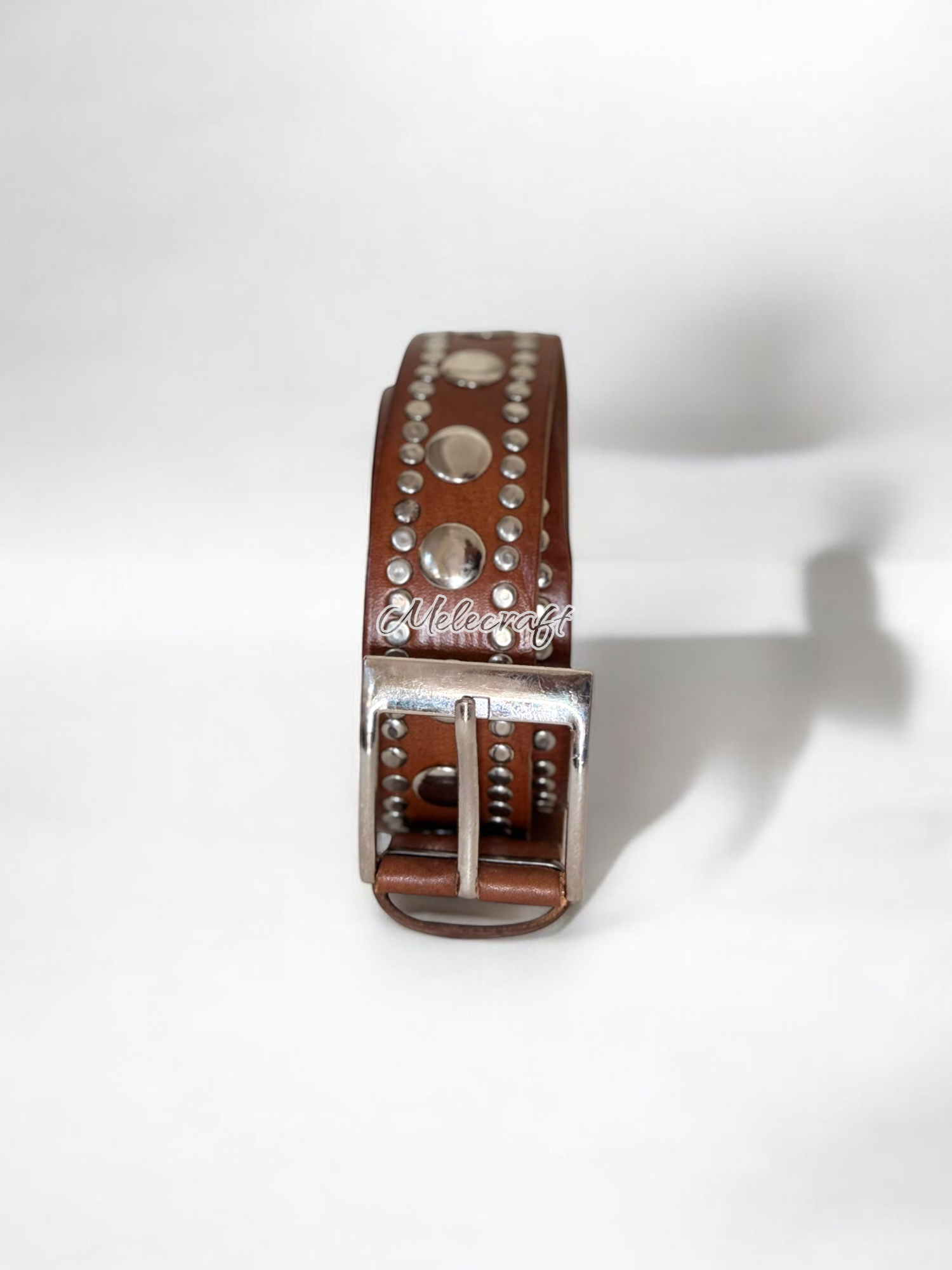 Melecraft – wholesale Belt – Unisex – Brown Leather Belt with Metallic Studs – Handmade1