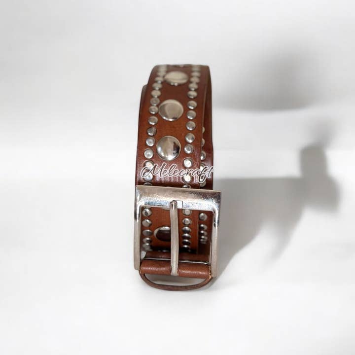 Melecraft – wholesale Belt – Unisex – Brown Leather Belt with Metallic Studs – Handmade1