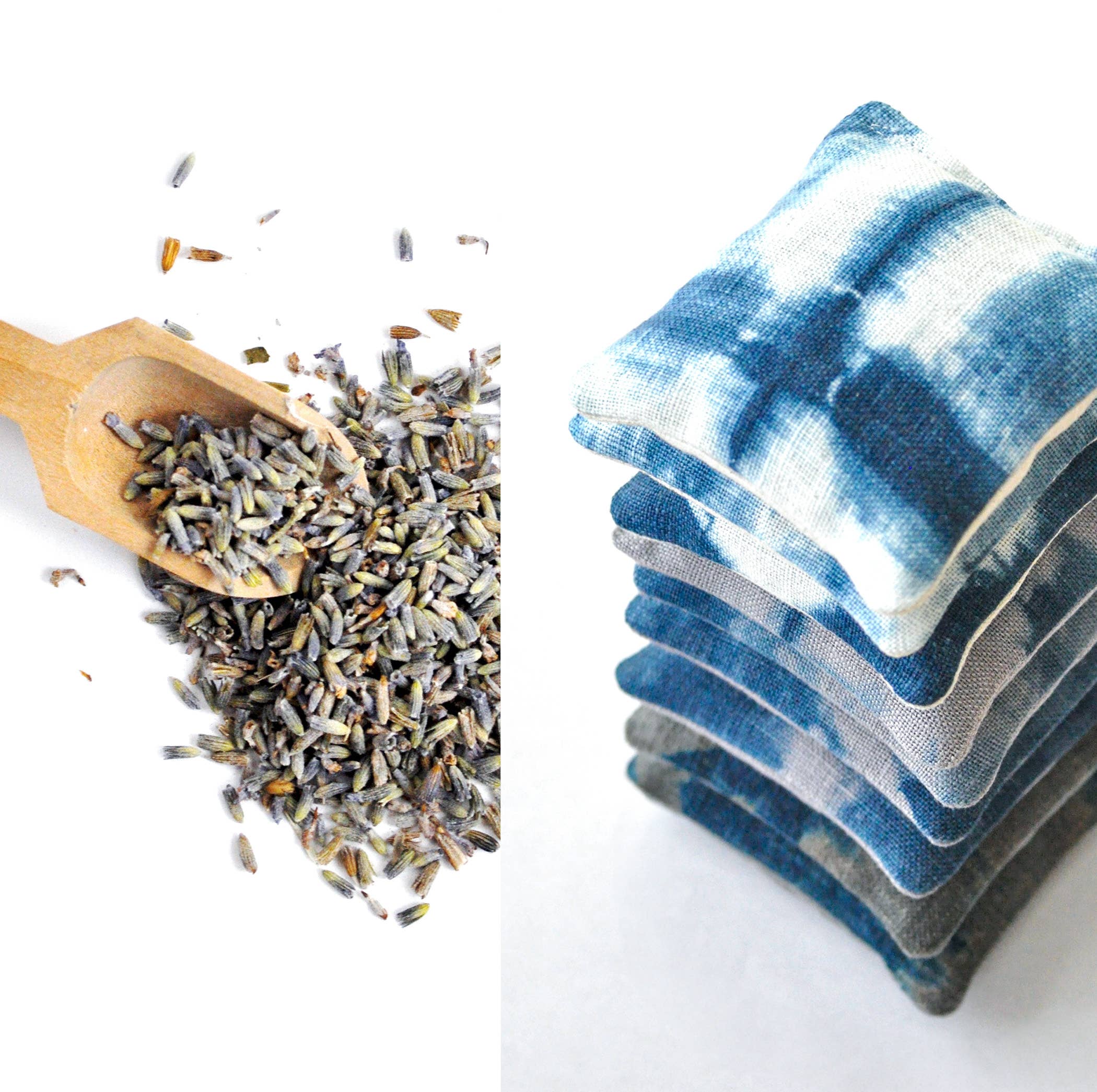 Gray Green Goods - Wholesale Sachet - Shibori Indigo Upcycled Linen Lavender Sachet1