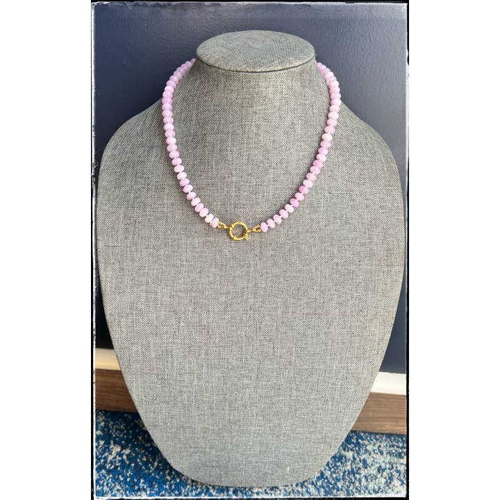 GentrybyJenna - Wholesale Beaded/Pearl Necklace - Short Pink Jade Rondelle Bead Silk Knot Necklace Gemstone