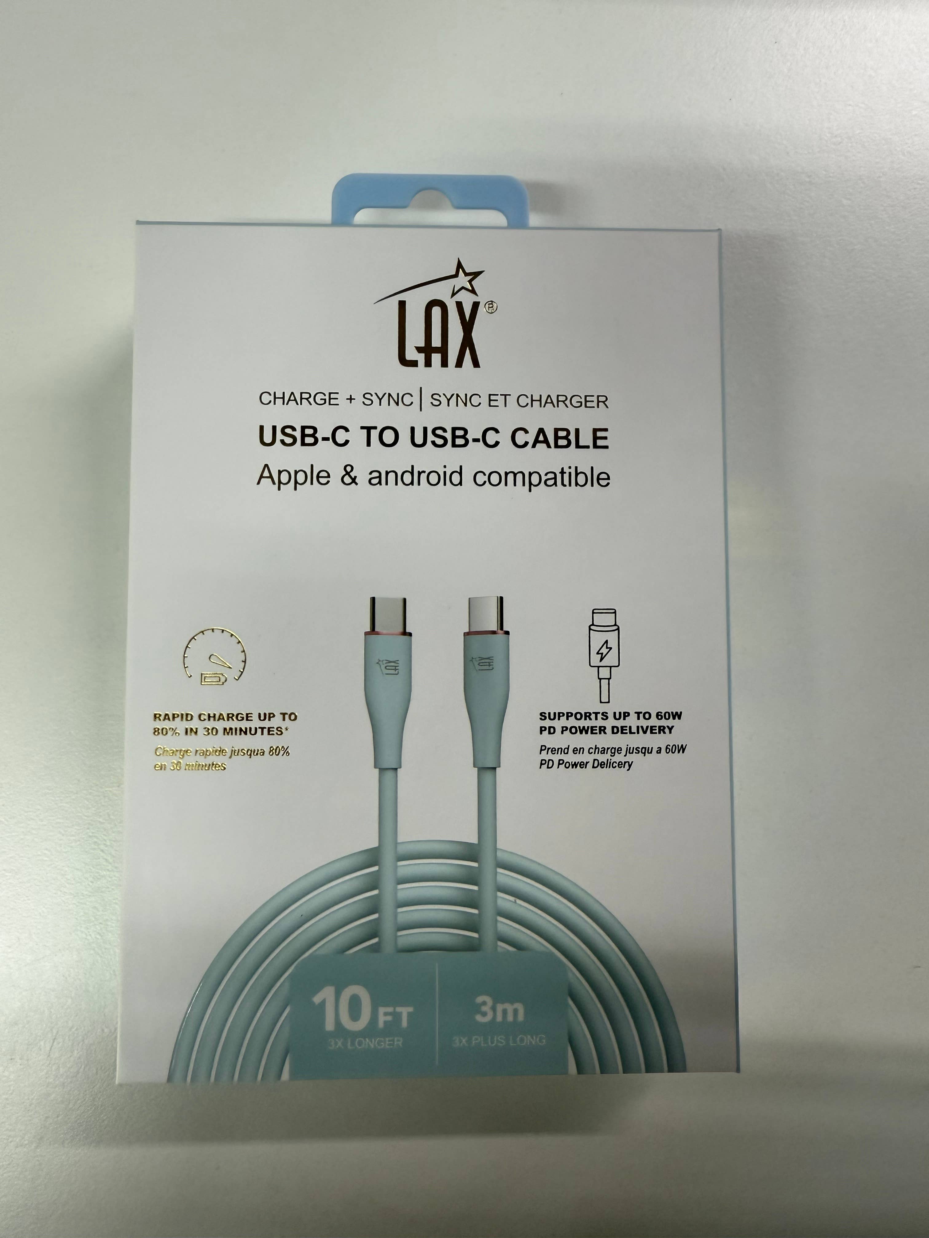LAX Gadgets - Wholesale Charging Cable - Fast Charging USB-C to USB-C Braided Cables—Retail pack3