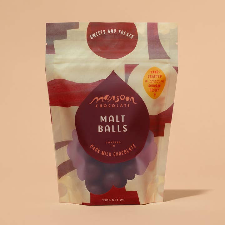 Monsoon Malt Balls Covered in Dark Milk Chocolate, 130g for wholesale by Monsoon Chocolate