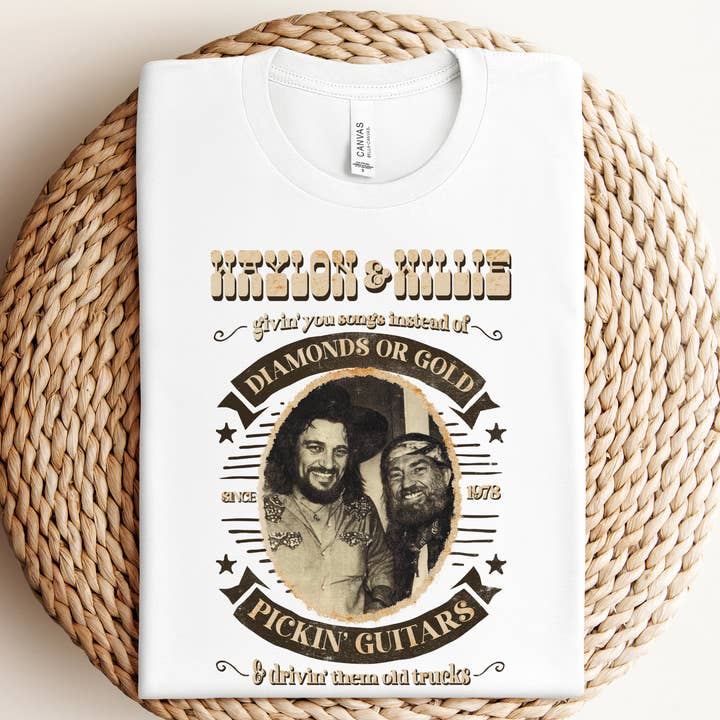 White Waylon Duo Guitar Graphic Tee for wholesale by Willow Poppy