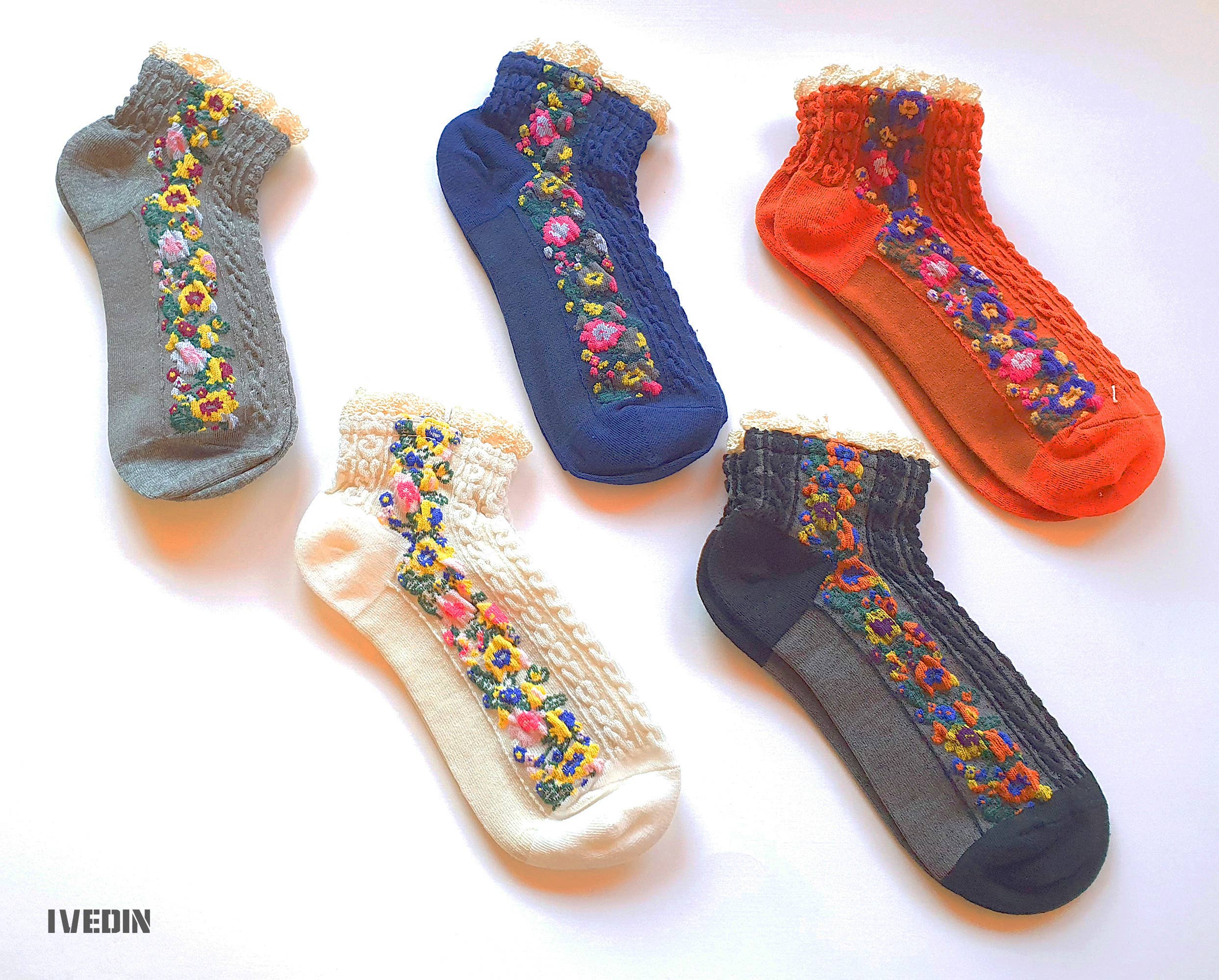 Ivedin - Vente Chaussettes – femme - Lots de chaussettes courtes en coton ethnique pour femmes0