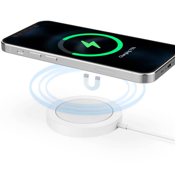 Hvid - Magnetisk trådløs oplader (hurtig opladning op til 15W) for engroshandel hos PhunkeeTree