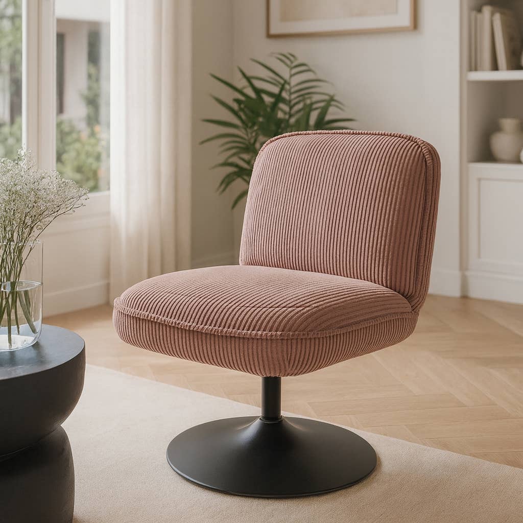 Now's Home - Wholesale Chair - PINK CORDUROY SWIVEL CHAIR WITH FUNKY METAL BASE2