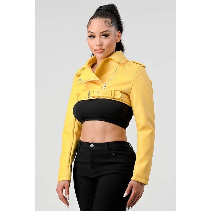 Black Pearl Clothing - Wholesale Jacket - Women's - Fall Clothing Belted Long Sleeves Crop Jacket