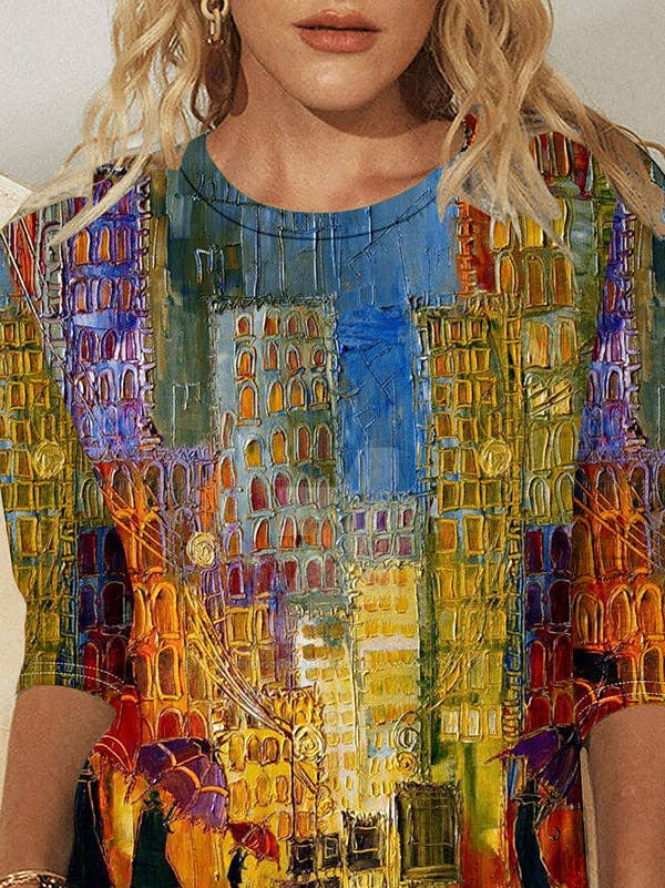 COLORFUL Loose Plus Size Printed Round-Neck T-Shirts Tops for wholesale on Faire1