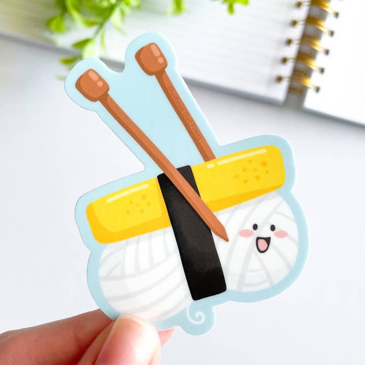 Cute Tamago Yarn Sushi Waterproof Matte Vinyl Sticker for wholesale by Studious Owl Press