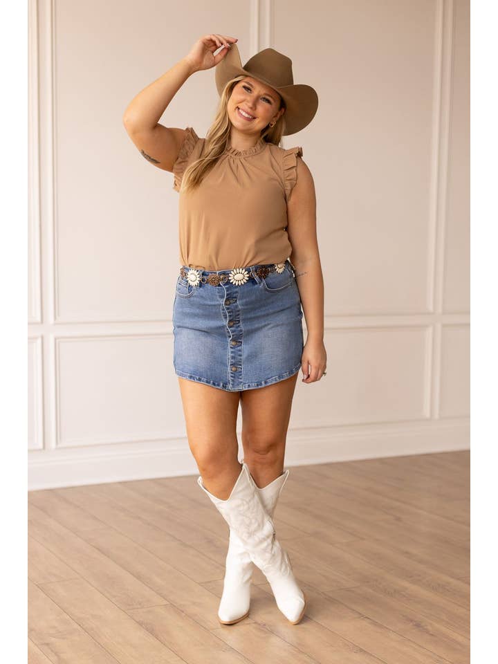 Blue The Lacey Mid-Wash Denim Skort for wholesale on Faire3