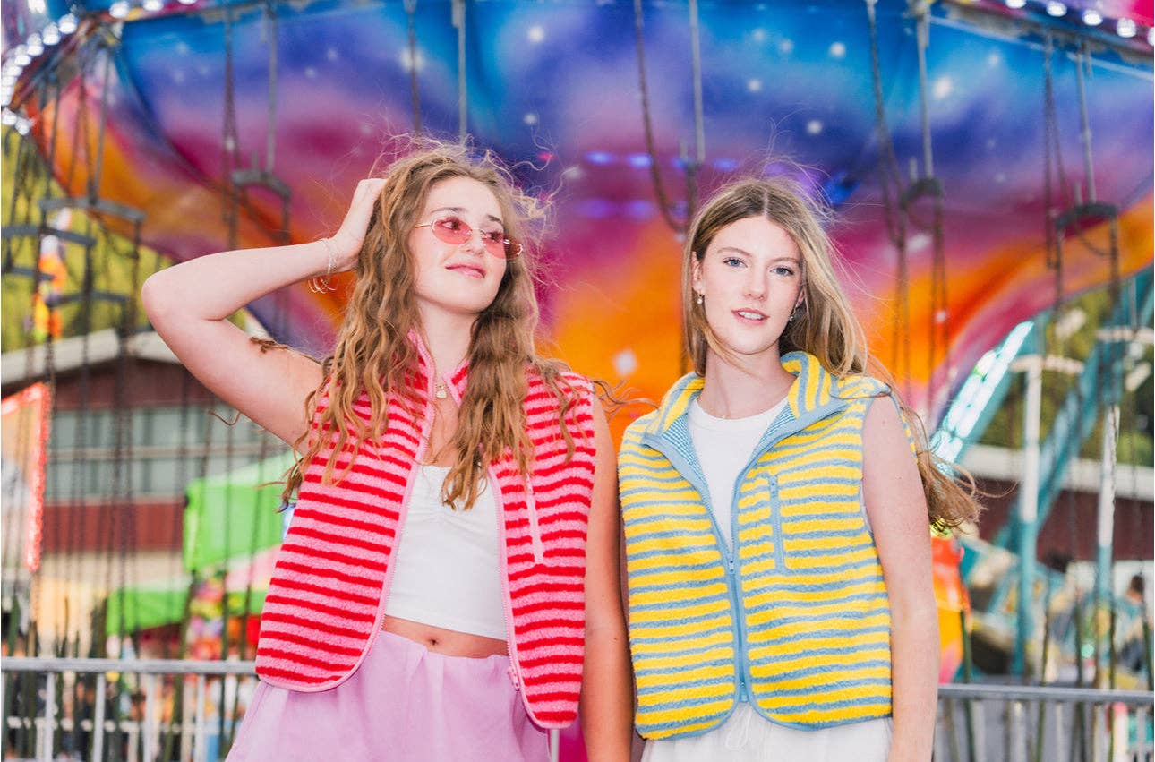 Midnight Lunch - Wholesale Outerwear Vest - Women's - The Stripe Vest | Pink + Red9