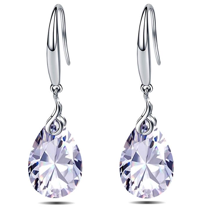 925 Silver Clear Pear Shape CZ Diamond Dangle Earring for wholesale by Sephla