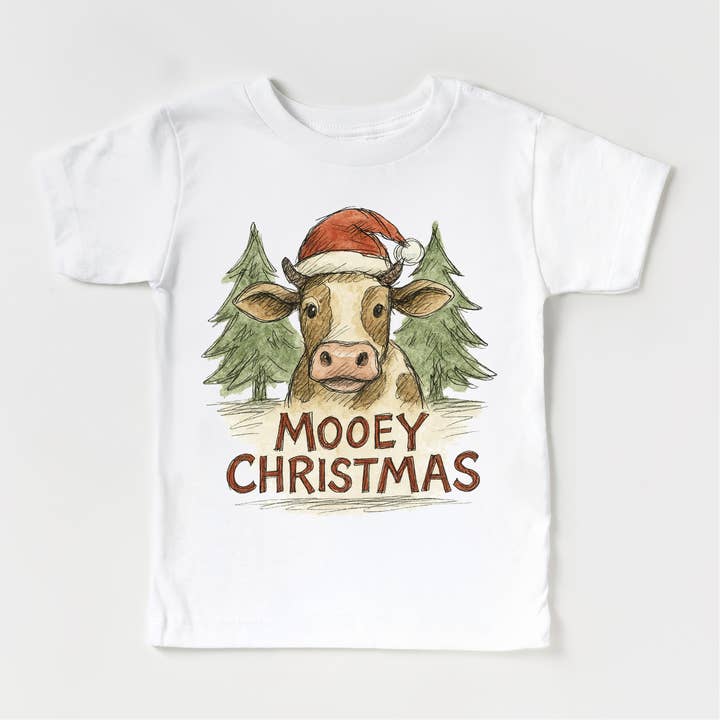 Madi Moosh - Wholesale Screen-printed t-shirt – Kids - Mooey Christmas Farm Cow Christmas T-Shirt - Christmas Tee1