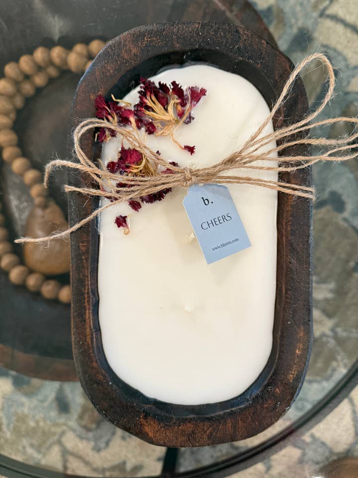 Hand Carved Wood Dough Bowl Candle, Cutom Scent, 18 + oz for wholesale by B. Loren & Company