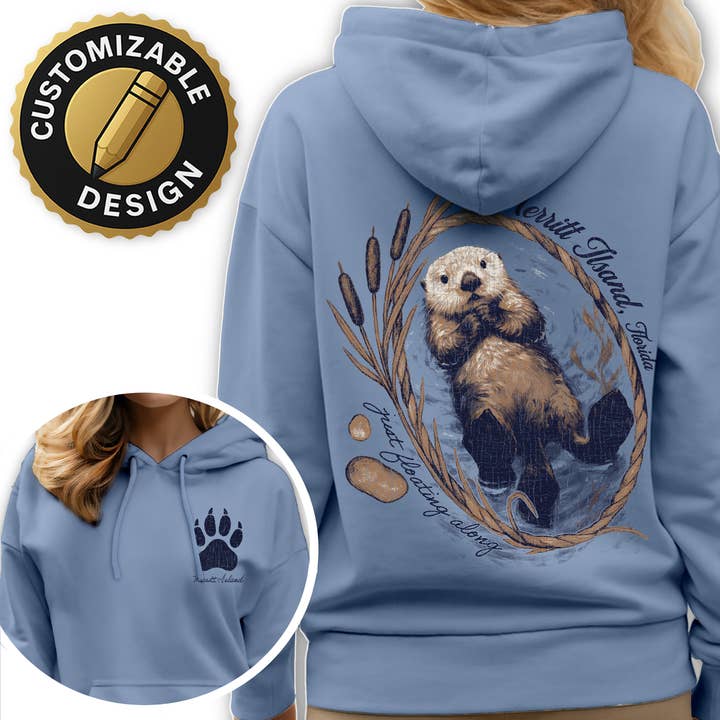 Floating Otter Hoodie – Customizable Wildlife Wreath Design for wholesale by Textile Graphix