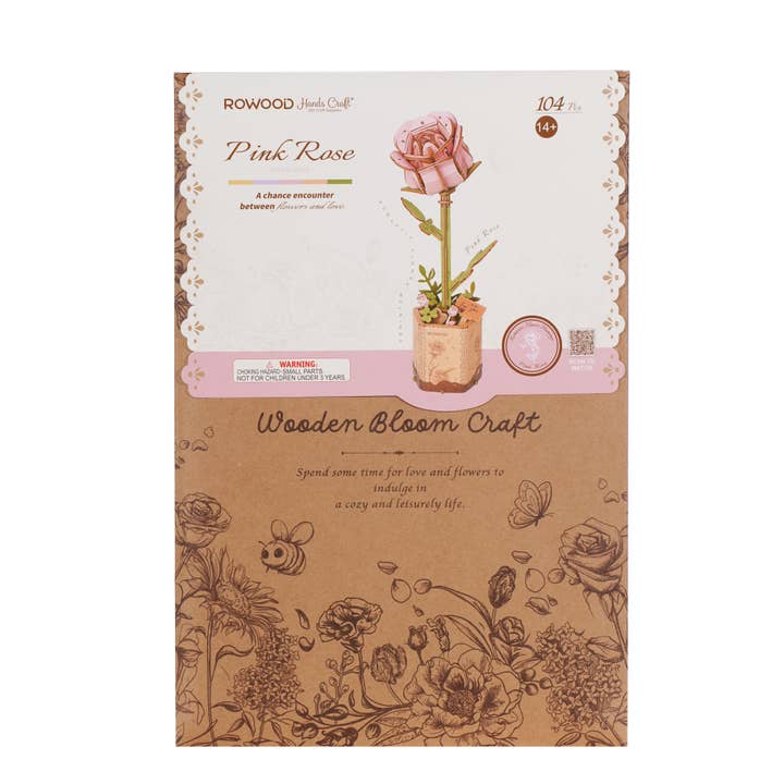 Hands Craft - Wholesale Puzzle - Kids - 3D Wooden Flower Puzzle: Pink Rose2