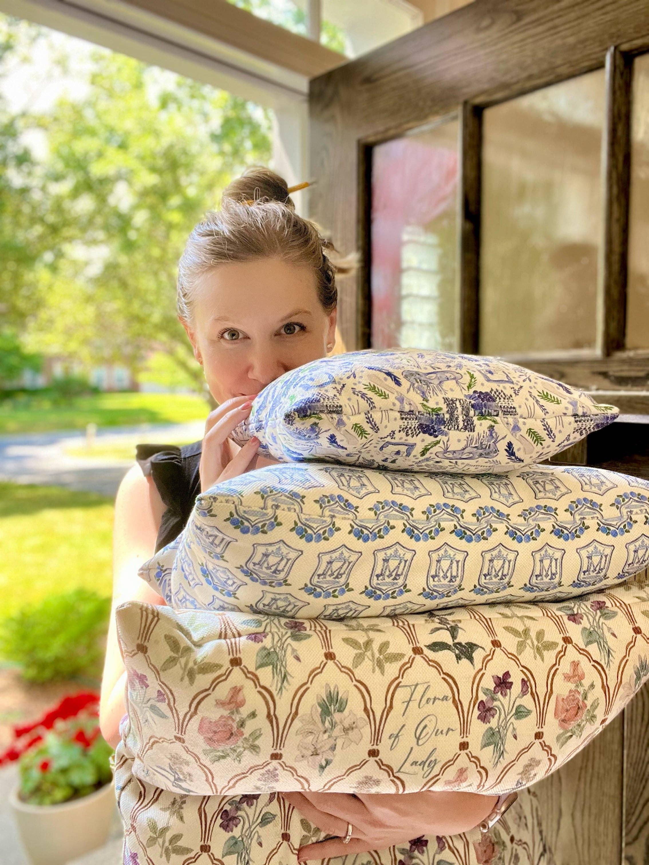 Marigold Catholic Goods, Co. - Wholesale Throw/Decorative Pillow - Flora of Our Lady Pillow1