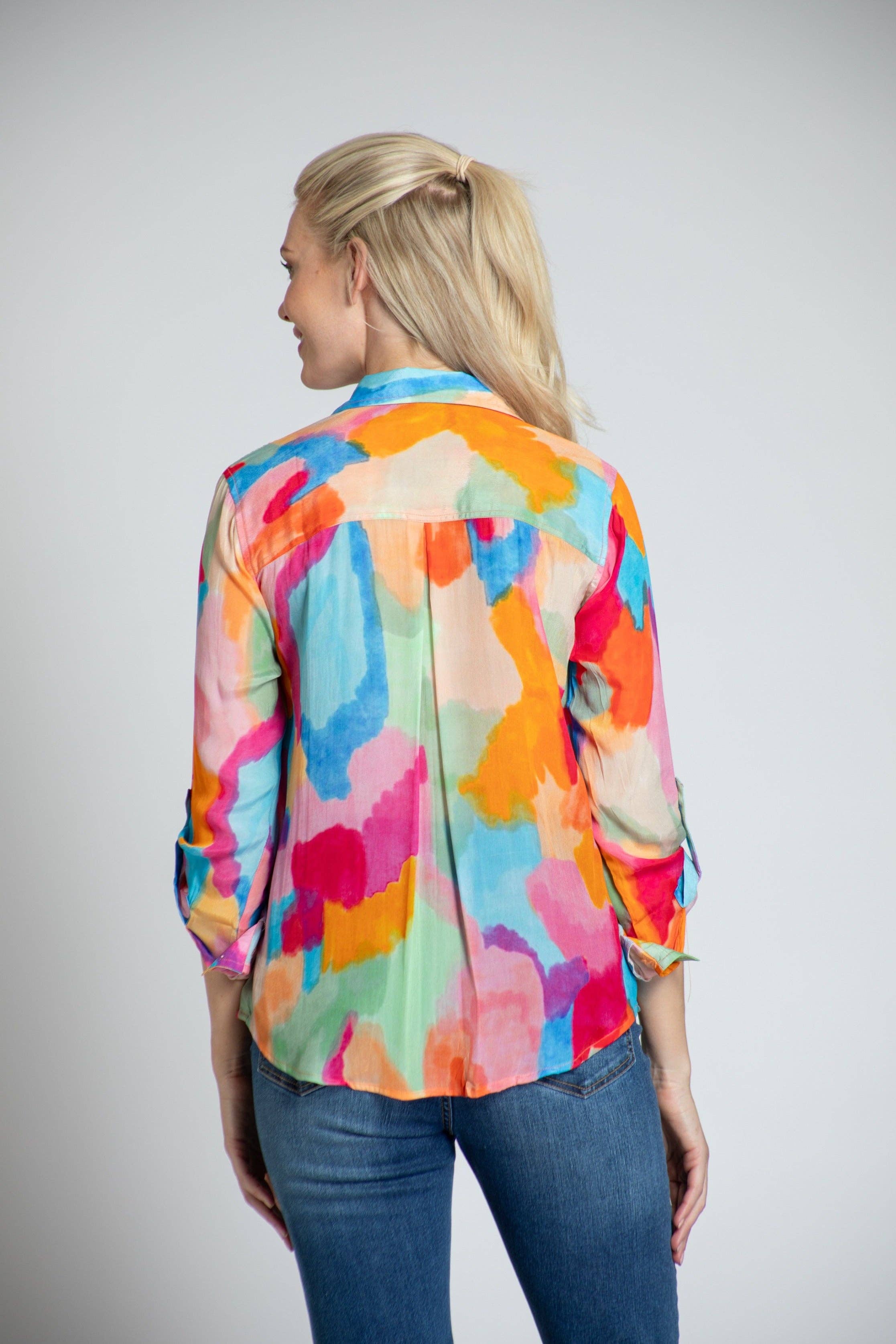 No Color Vibrant Abstract Print - Button-up With Roll-up Sleeve for wholesale on Faire2