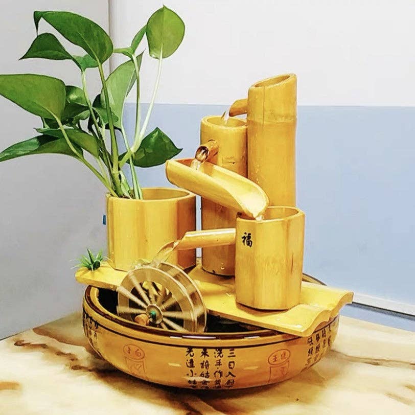 everythingbamboo – wholesale Decorative tabletop object – Bamboo Handmade Handcrafted Water Feature Fountain With Basin Flowing Water Wheels Home Decor Many Styles1