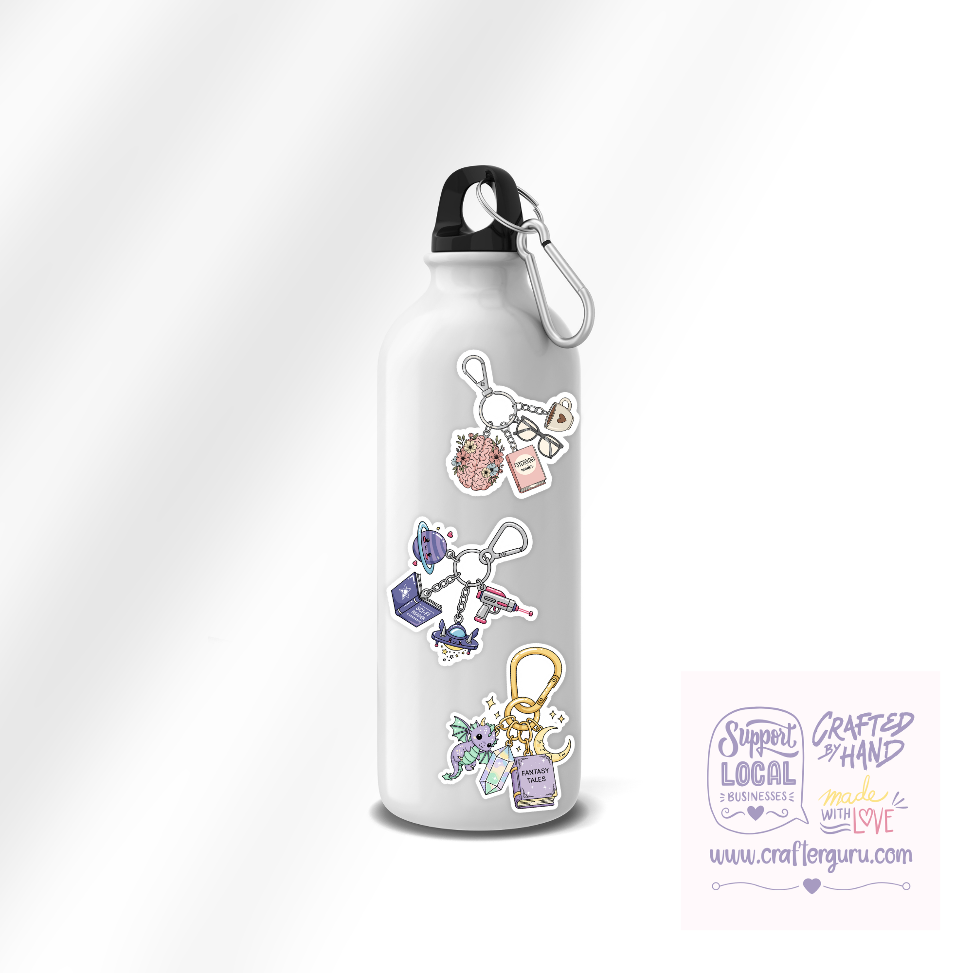 Crafter Guru Shop - Wholesale Sticker - Bookish Genre Charms Sticker - Fantasy, Sci-Fi & Psychology Reader Gifts - Waterproof Kindle Decal- STK-0052