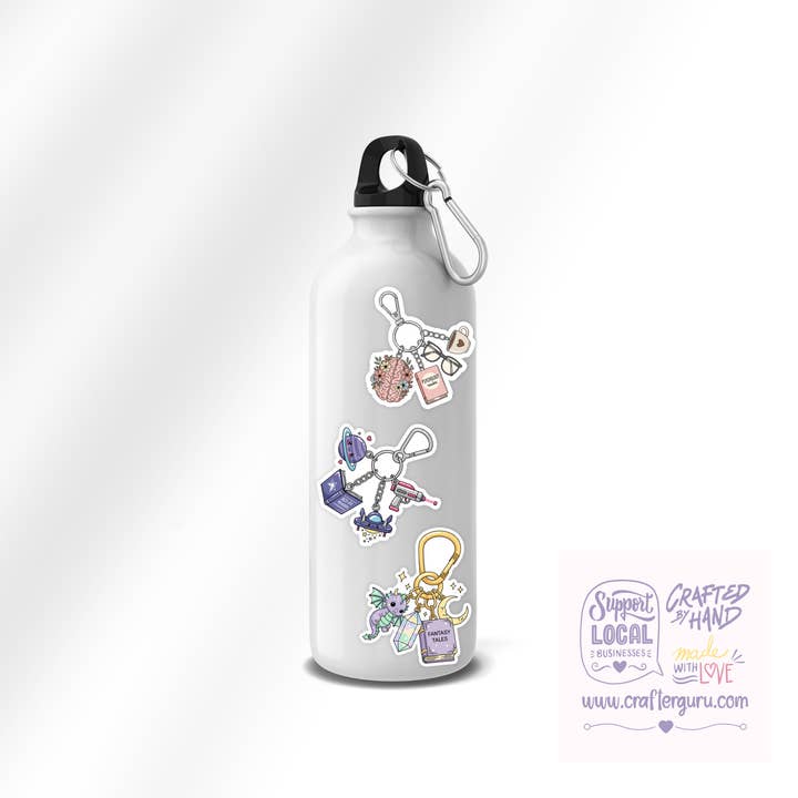 Crafter Guru Shop - Wholesale Sticker - Bookish Genre Charms Sticker - Fantasy, Sci-Fi & Psychology Reader Gifts - Waterproof Kindle Decal- STK-0052