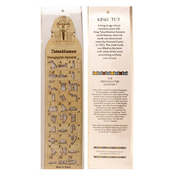 Discoveries, Inc. - Wholesale Stencil/Craft Die - Wooden Hieroglyphic Stencil/Ruler - Egyptian King Tut - 12"