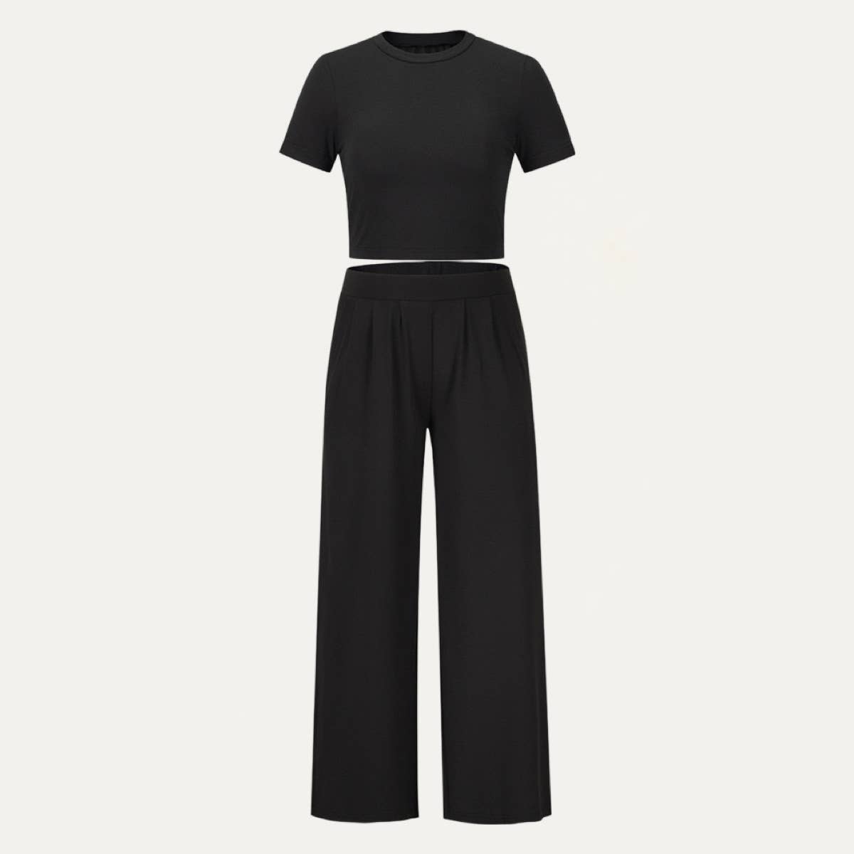 The Moment Collection - Wholesale Loungeset - Dames - Feel Cozy loungewarset met korte mouwen en crop-top en broek0