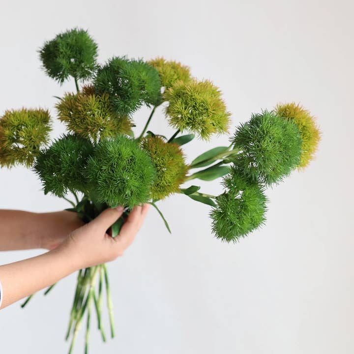 Angel Isabella - Wholesale Artificial Flowers - 21.5" Realistic Faux Dianthus Green Ball Fresh Green stem