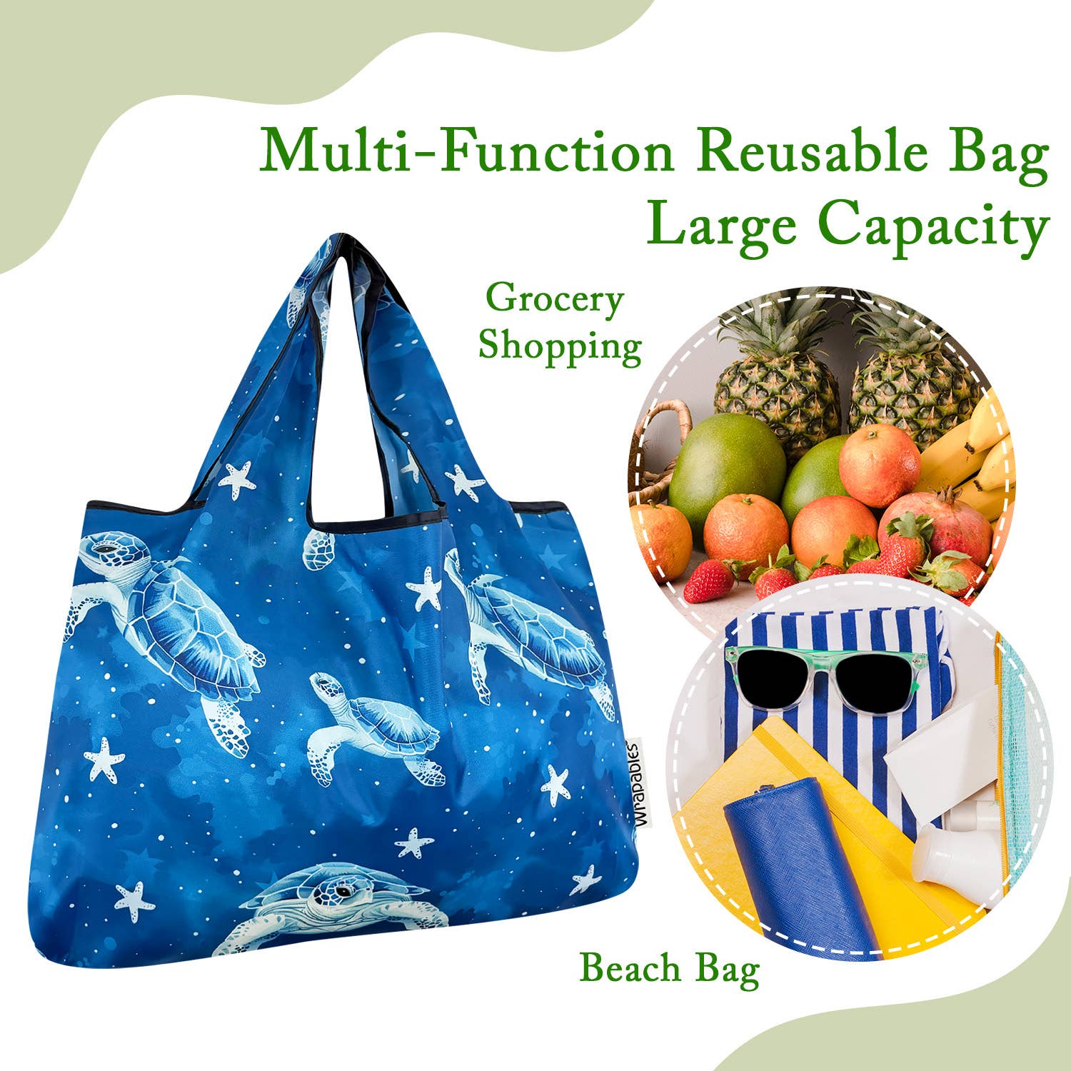 Wrapables.com - Vente Sacs de course/à provisions - Sac de courses réutilisable en nylon grand format Wrapables44