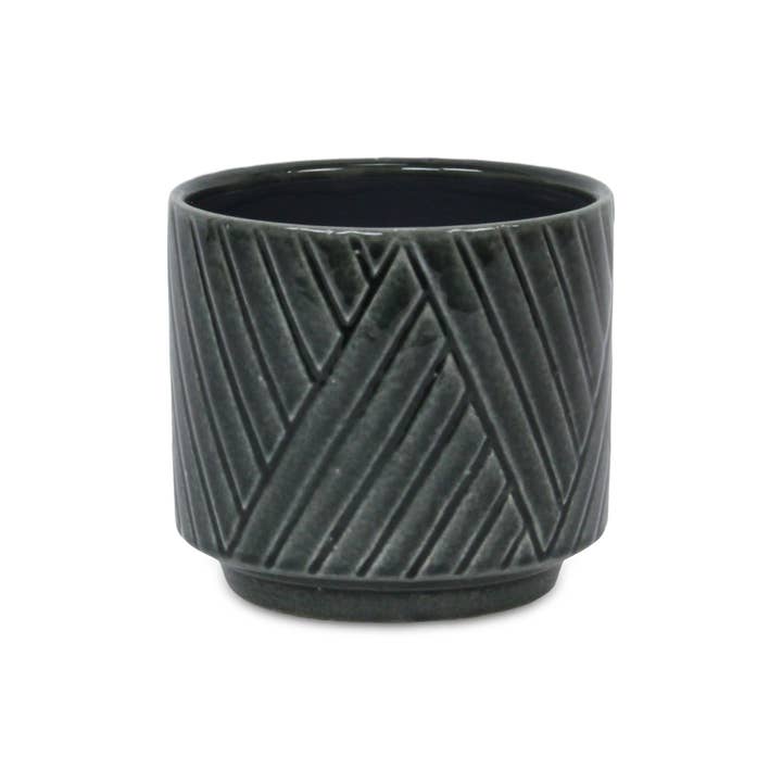 Cheungs Home Decor - Wholesale Plant Pot - Parlora Crossed Diagonal Pattern Ceramic Pot - Dark Gray