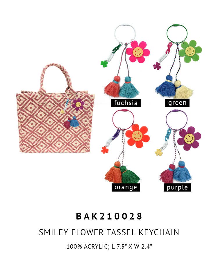 Do Everything In Love® – wholesale Nyckelringar - Dam – Smiley blomma tofs nyckelring2