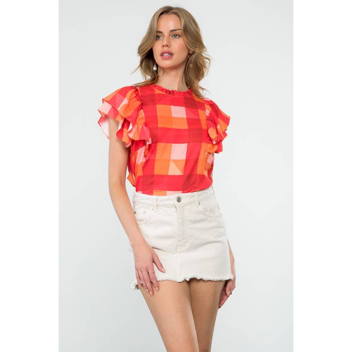 Flutterärmad rutig topp för wholesale av THML