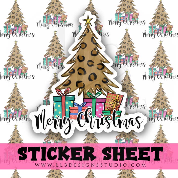 Merry Christmas Cheetah Tree | Packaging Stickers | Business Branding | Small Shop Stickers | Sticker #: S0268 | Ready To Ship for wholesale by LLB Designs Studio
