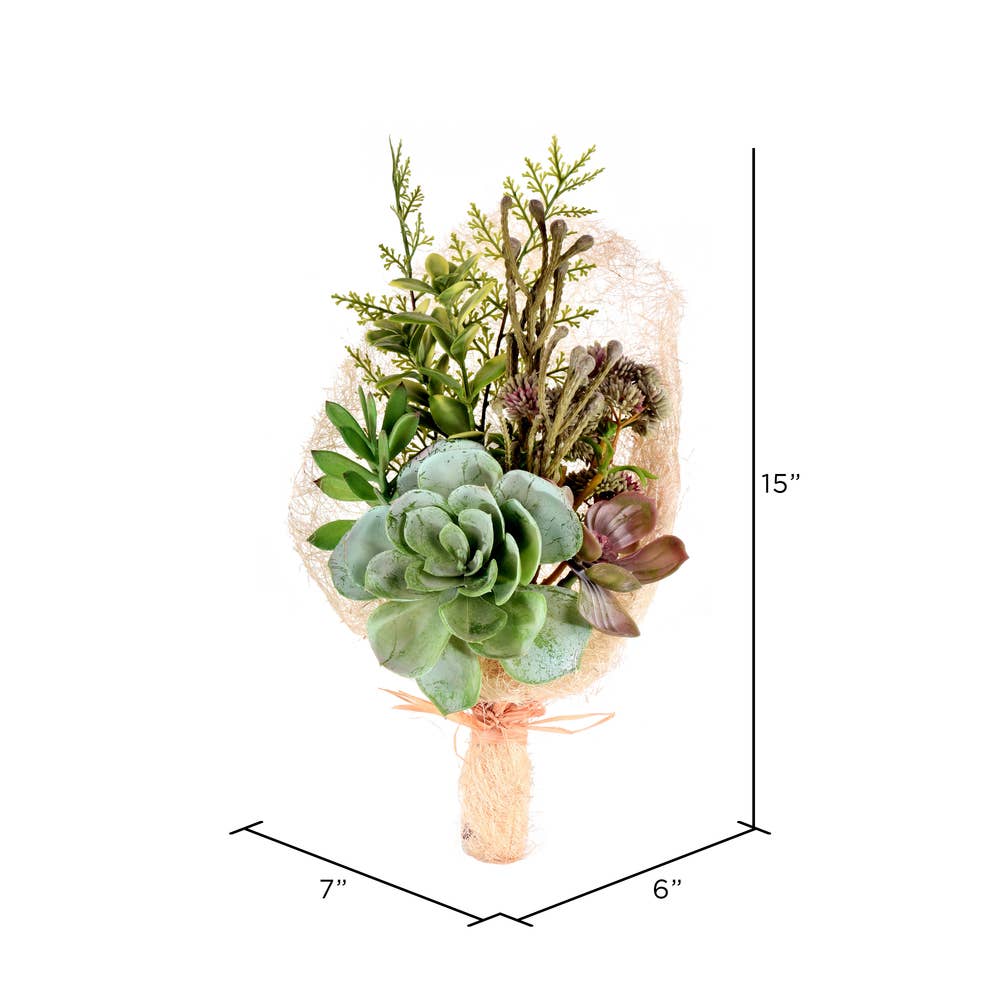 Vickerman 15" Green Succulent Bouquet for wholesale on Faire1